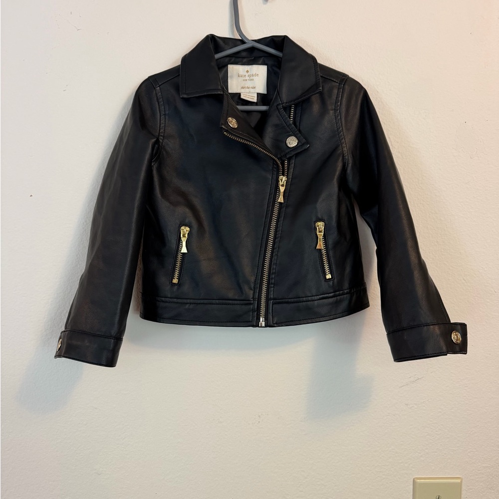 kate spade Girls' Black Faux Leather Moto Jacket